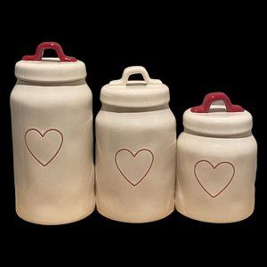 Rae Dunn Red Heart Canister Complete Set